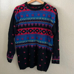 Vintage 3D Knit Women’s FairIsle Embroidered striped sweater. Sz L